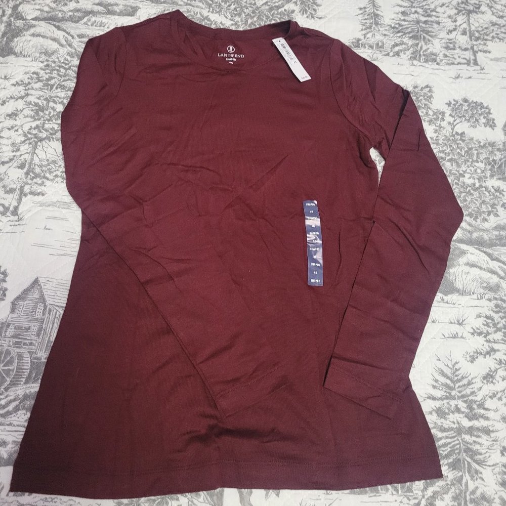Land's End Long Sleeve Layering Crew Neck Merlot (Dark red) T- Shirt XS NWT